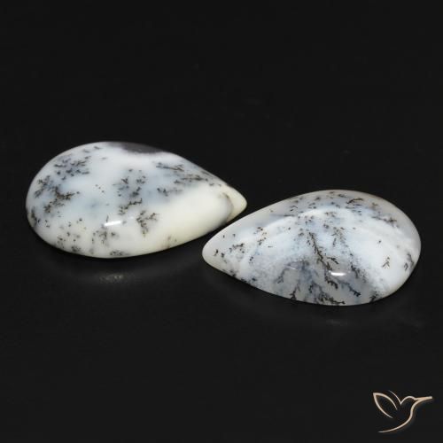 Gemme di Agata dendritica bianco con nero naturale da 11.51 ct, Forma a pera, Opaco