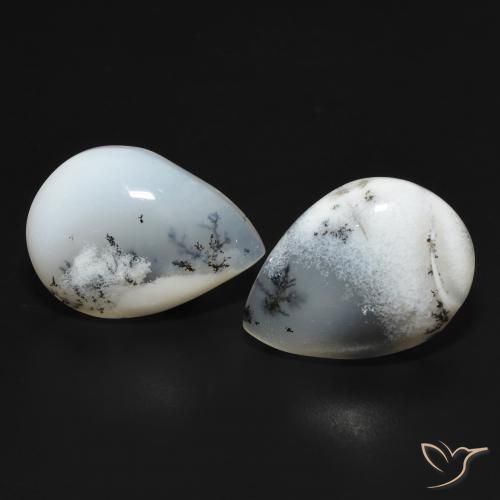 17.86ctw Naturale bianco con nero Agata dendritica, Forma a pera, Opaco