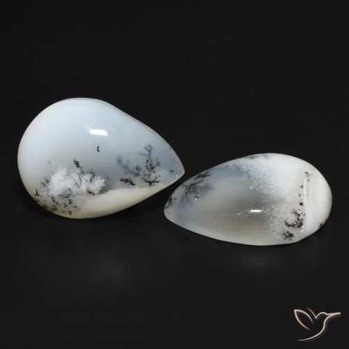 Gemme di Agata dendritica bianco con nero naturale da 17.86 ct, Forma a pera, Opaco