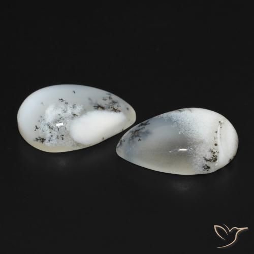 Gemme di Agata dendritica bianco con nero naturale da 17.86 ct, Forma a pera, Opaco