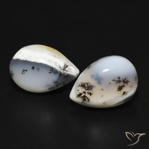 7.95ctw Naturale bianco con nero Agata dendritica, Forma a pera, Opaco