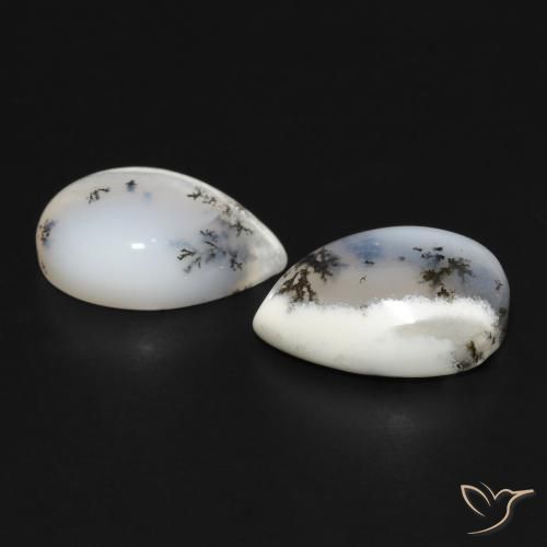 Gemme di Agata dendritica bianco con nero naturale da 7.95 ct, Forma a pera, Opaco