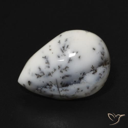 4.74ct Naturale bianco con nero Agata dendritica, Forma a pera, Opaco