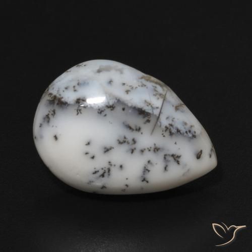 Agata dendritica bianco con nero naturale da 4.74 ct, Forma a pera, Opaco