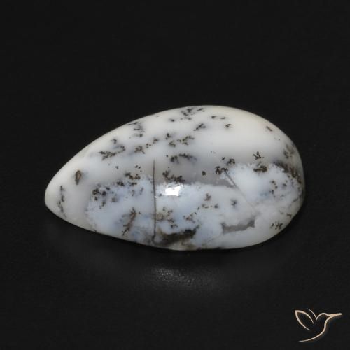 Agata dendritica bianco con nero naturale da 4.74 ct, Forma a pera, Opaco