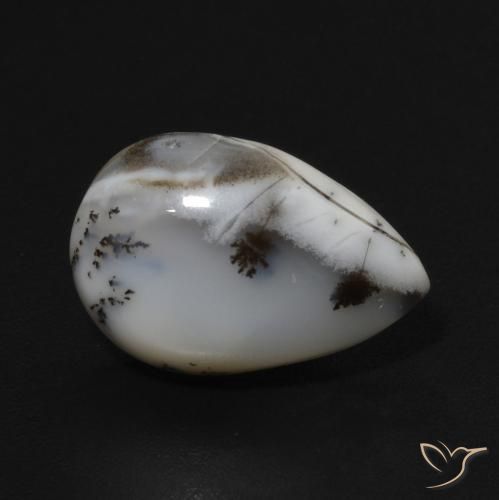 Agata dendritica Multicolore Bianco naturale da 3.72 ct, Forma a pera, Opaco