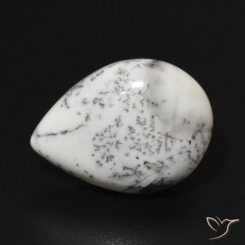 3.81ct Naturale bianco con nero Agata dendritica, Forma a pera, Opaco