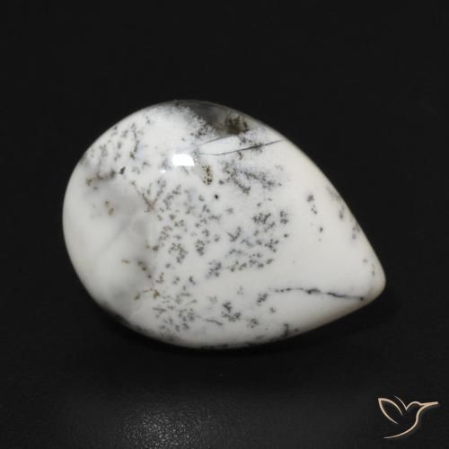 Agata dendritica bianco con nero naturale da 3.81 ct, Forma a pera, Opaco