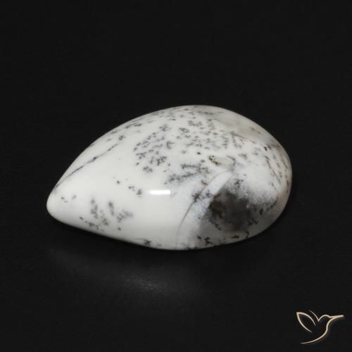Agata dendritica bianco con nero naturale da 3.81 ct, Forma a pera, Opaco