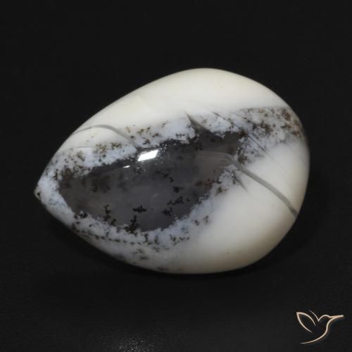 6.45ct Naturale bianco con nero Agata dendritica, Forma a pera, Opaco