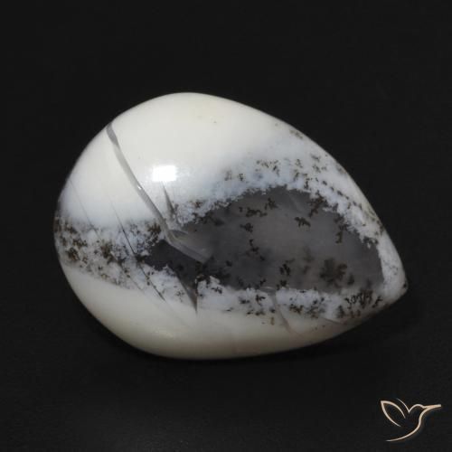 Agata dendritica bianco con nero naturale da 6.45 ct, Forma a pera, Opaco