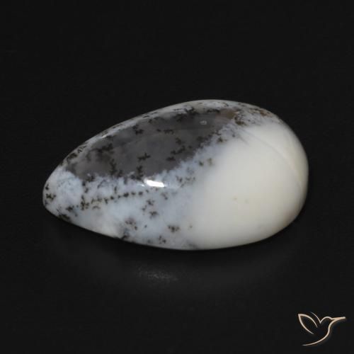 Agata dendritica bianco con nero naturale da 6.45 ct, Forma a pera, Opaco