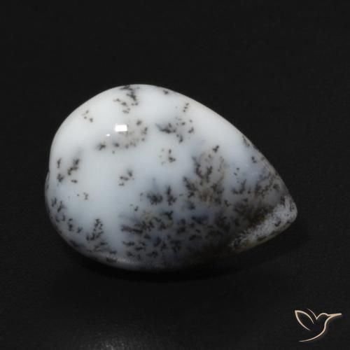 4.35ct Naturale bianco con nero Agata dendritica, Forma a pera, Opaco