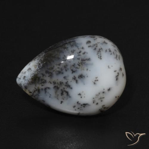 Agata dendritica bianco con nero naturale da 4.35 ct, Forma a pera, Opaco