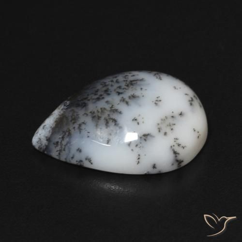 Agata dendritica bianco con nero naturale da 4.35 ct, Forma a pera, Opaco