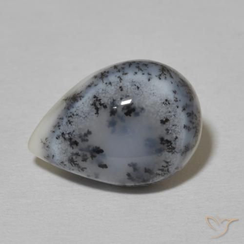 4.51ct Naturale bianco con nero Agata dendritica, Forma a pera, Opaco
