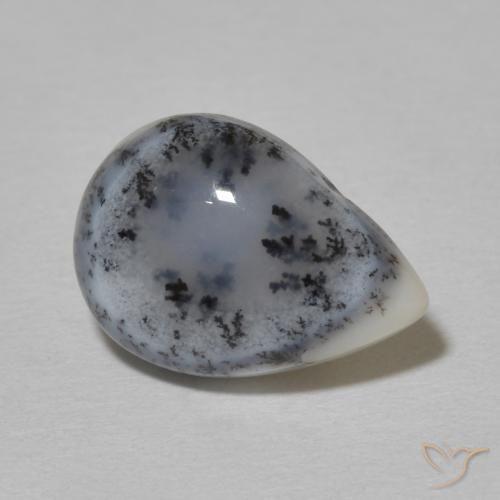 Agata dendritica bianco con nero naturale da 4.51 ct, Forma a pera, Opaco