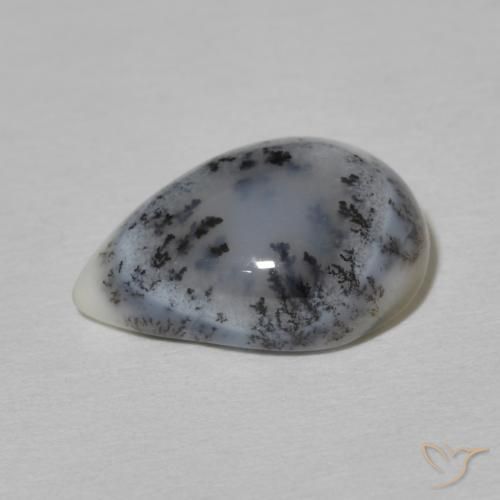 Agata dendritica bianco con nero naturale da 4.51 ct, Forma a pera, Opaco