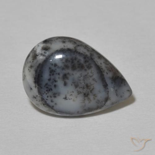 Agata dendritica bianco con nero naturale da 2.90 ct, Forma a pera, Opaco