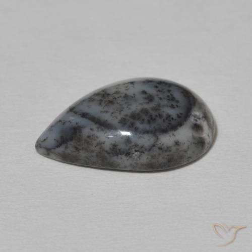 Agata dendritica bianco con nero naturale da 2.90 ct, Forma a pera, Opaco
