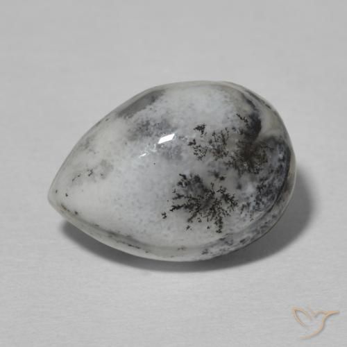Agata dendritica bianco con nero naturale da 4.99 ct, Forma a pera, Opaco