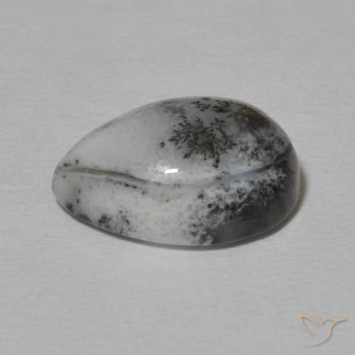 Agata dendritica bianco con nero naturale da 4.99 ct, Forma a pera, Opaco
