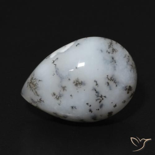 5.47ct Naturale bianco con nero Agata dendritica, Forma a pera, Opaco