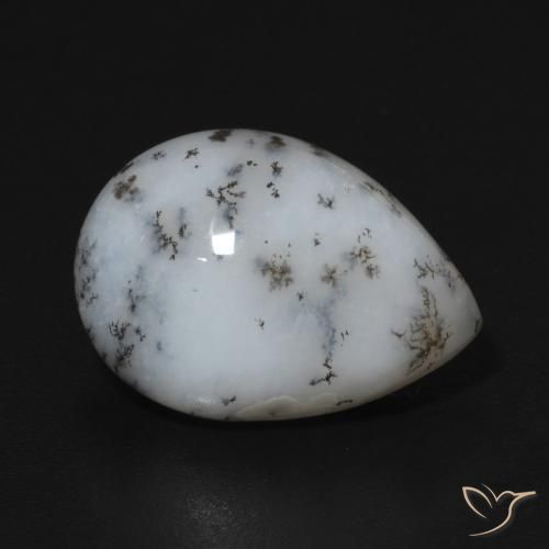 Agata dendritica bianco con nero naturale da 5.47 ct, Forma a pera, Opaco