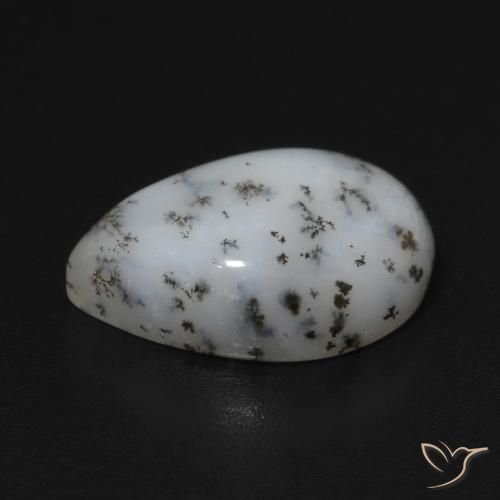 Agata dendritica bianco con nero naturale da 5.47 ct, Forma a pera, Opaco