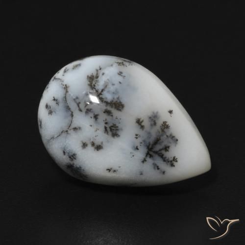Agata dendritica bianco con nero naturale da 4.97 ct, Forma a pera, Opaco