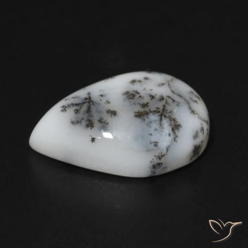 Agata dendritica bianco con nero naturale da 4.97 ct, Forma a pera, Opaco
