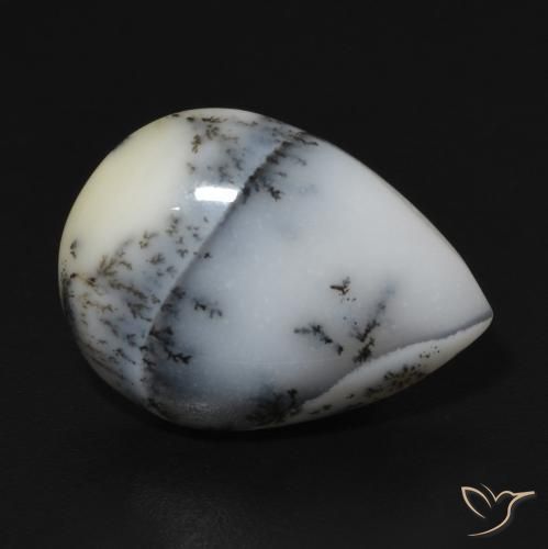 7.64ct Naturale bianco con nero Agata dendritica, Forma a pera, Opaco