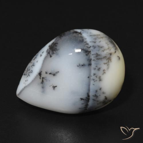 Agata dendritica bianco con nero naturale da 7.64 ct, Forma a pera, Opaco