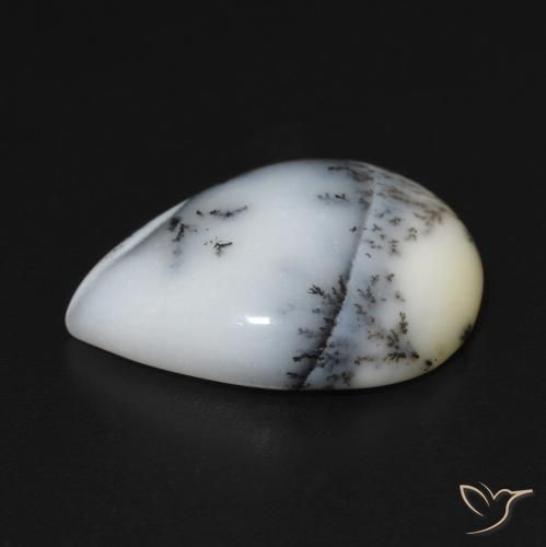 Agata dendritica bianco con nero naturale da 7.64 ct, Forma a pera, Opaco