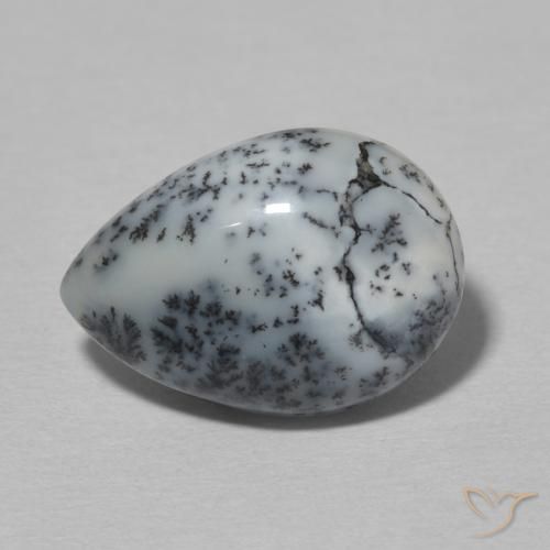 3.82ct Naturale bianco con nero Agata dendritica, Forma a pera, Opaco