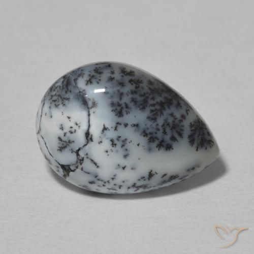 Agata dendritica bianco con nero naturale da 3.82 ct, Forma a pera, Opaco