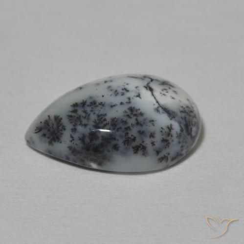 Agata dendritica bianco con nero naturale da 3.82 ct, Forma a pera, Opaco
