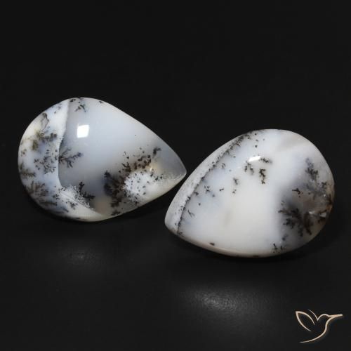 15.33ctw Naturale bianco con nero Agata dendritica, Forma a pera, Opaco