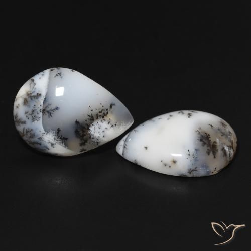 Gemme di Agata dendritica bianco con nero naturale da 15.33 ct, Forma a pera, Opaco