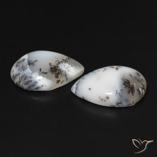 Gemme di Agata dendritica bianco con nero naturale da 15.33 ct, Forma a pera, Opaco