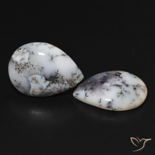Gemme di Agata dendritica Multicolore Bianco naturale da 13.84 ct, Forma a pera, Opaco