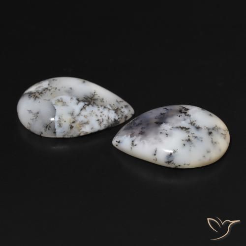 Gemme di Agata dendritica Multicolore Bianco naturale da 13.84 ct, Forma a pera, Opaco