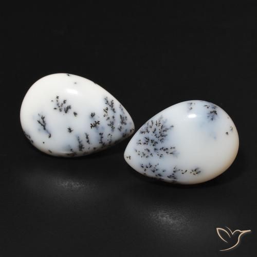 6.44ctw Naturale bianco con nero Agata dendritica, Forma a pera, Opaco
