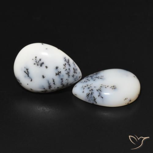 Gemme di Agata dendritica bianco con nero naturale da 6.44 ct, Forma a pera, Opaco