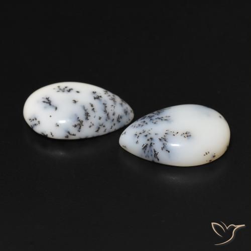 Gemme di Agata dendritica bianco con nero naturale da 6.44 ct, Forma a pera, Opaco