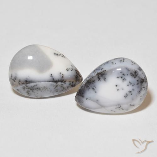 16.40ctw Naturale bianco con nero Agata dendritica, Forma a pera, Opaco