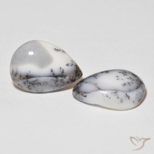 Gemme di Agata dendritica bianco con nero naturale da 16.40 ct, Forma a pera, Opaco