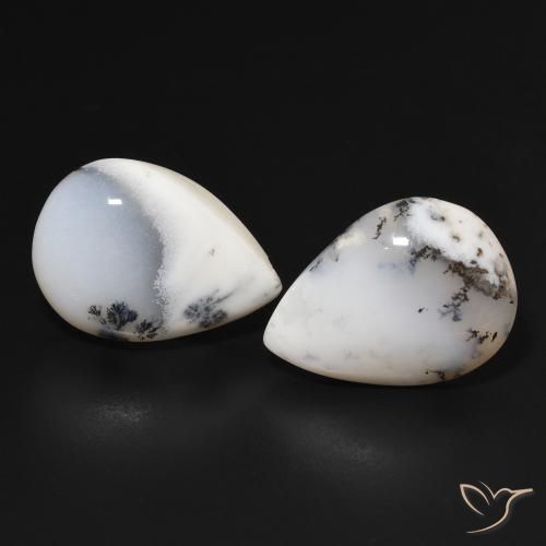 15.91ctw Naturale bianco con nero Agata dendritica, Forma a pera, Opaco