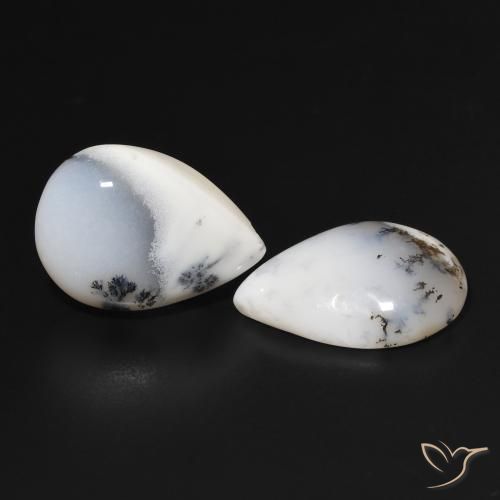 Gemme di Agata dendritica bianco con nero naturale da 15.91 ct, Forma a pera, Opaco