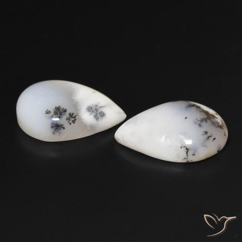 Gemme di Agata dendritica bianco con nero naturale da 15.91 ct, Forma a pera, Opaco